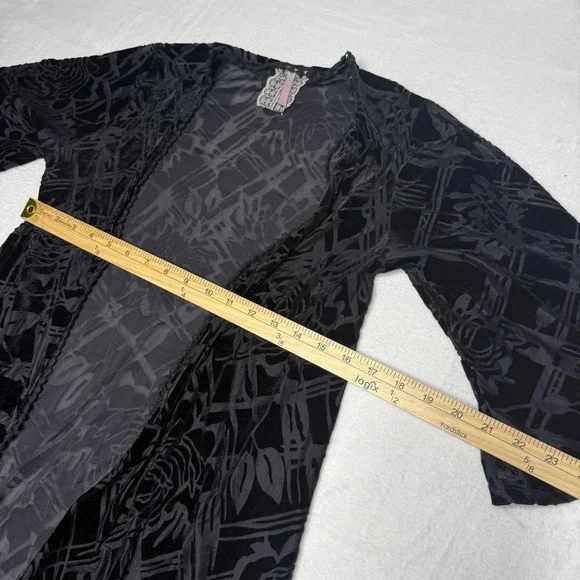 Maeve Anthropologie Velvet Burnout Kimono Cardigan Black Rose Geometric Duster M - Picture 7 of 9